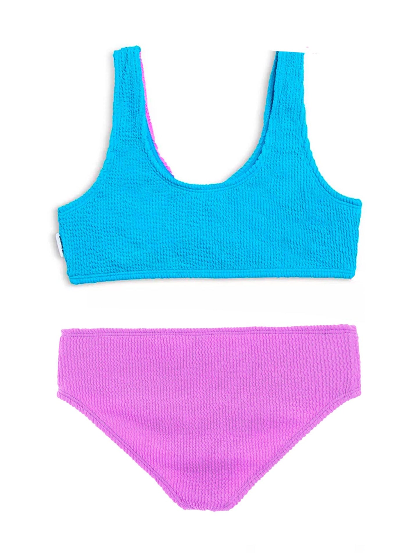 Crinkle texture fabric tween bikini set with hoop detailing