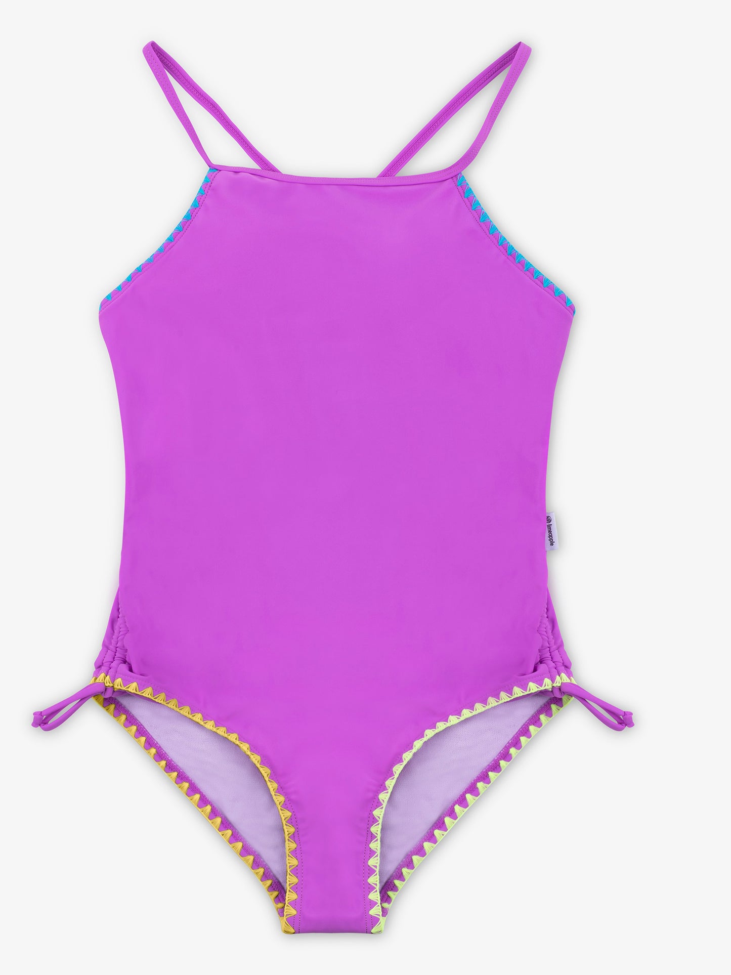 Purple Embroidered Square Neck One Piece Swimsuit