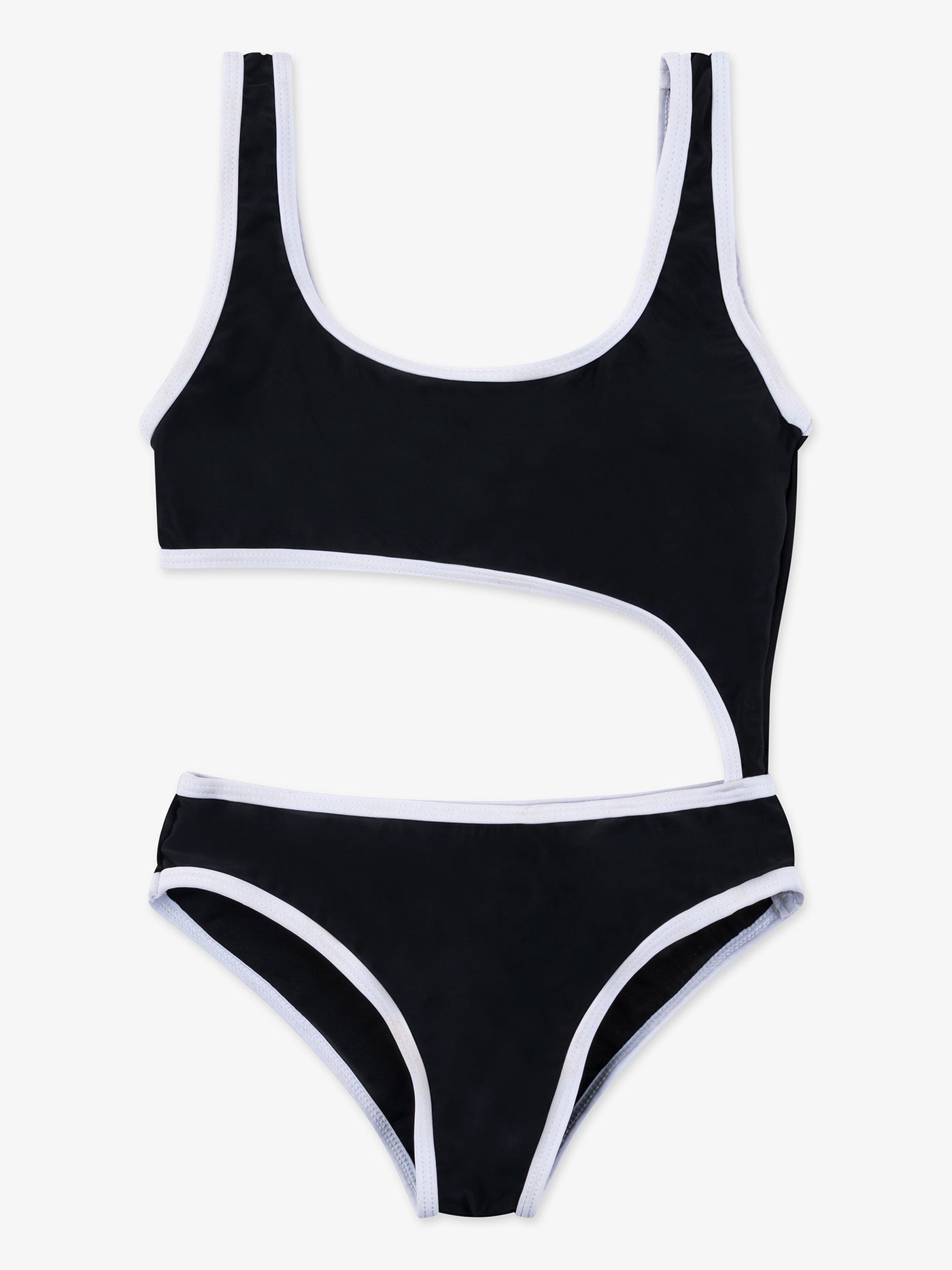 One Side Cut Trimmed One Piece Swimsuit