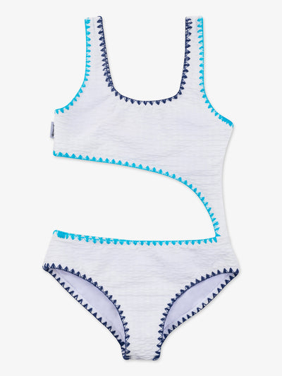 One Side Cut Trimmed One Piece Swimsuit