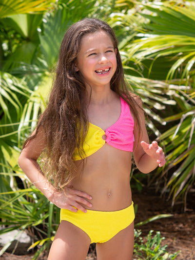 Crinkle texture fabric tween bikini set with hoop detailing