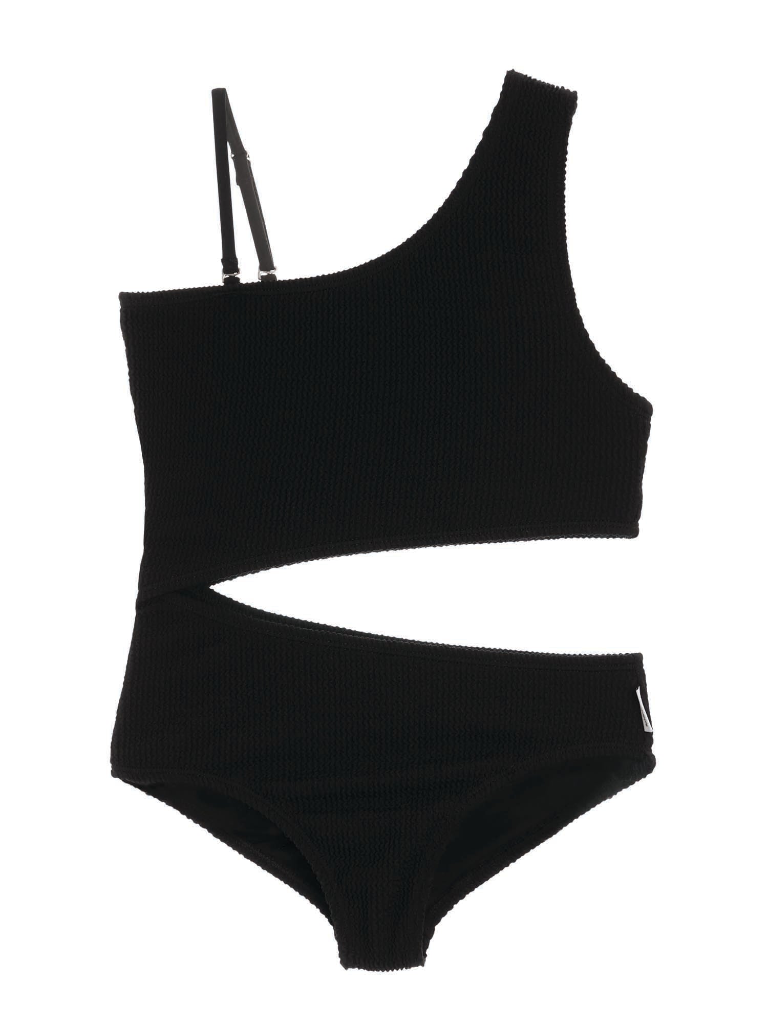 Asymmetrical Tween One Piece Swimsuit with Crinkle Texture Fabric