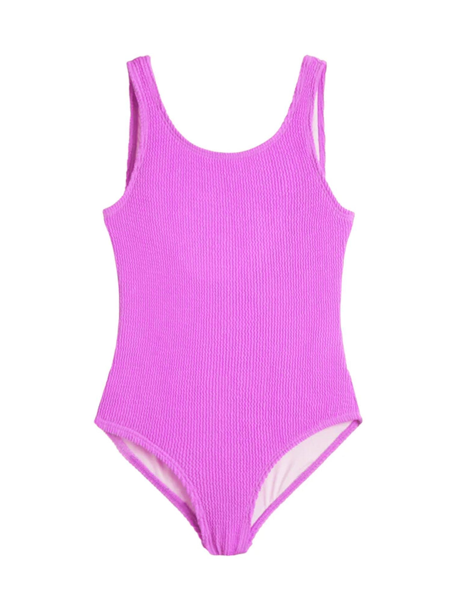 Square Neck One Piece Swimsuit with Crinkle Texture Fabric