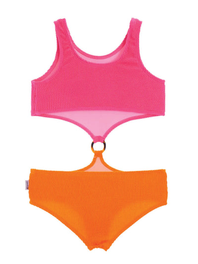 Tween girls Cutout swimsuit with Crinkle Texture Fabric