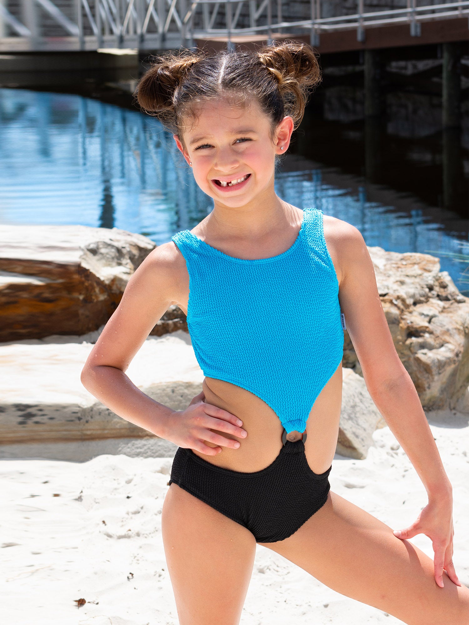 Tween girls Cutout swimsuit with Crinkle Texture Fabric