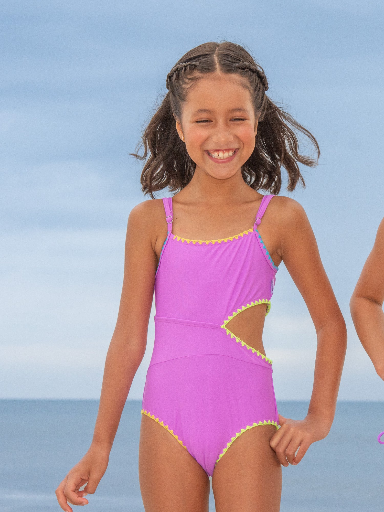 Girls cutout One Piece Swimsuit, with Embroidery Details