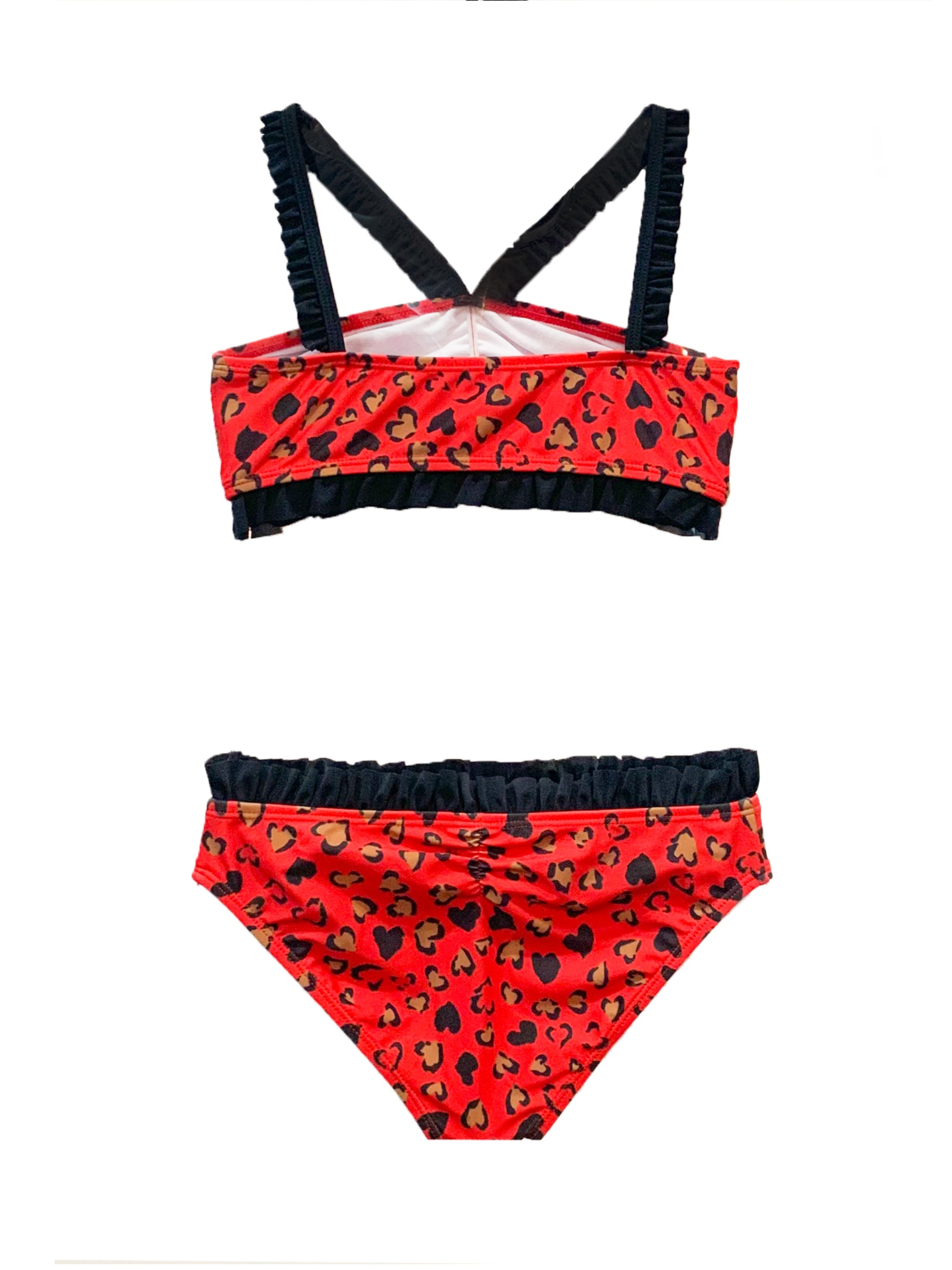 Sardrina Red Leopard Ruffle Bikini Swimsuit Set