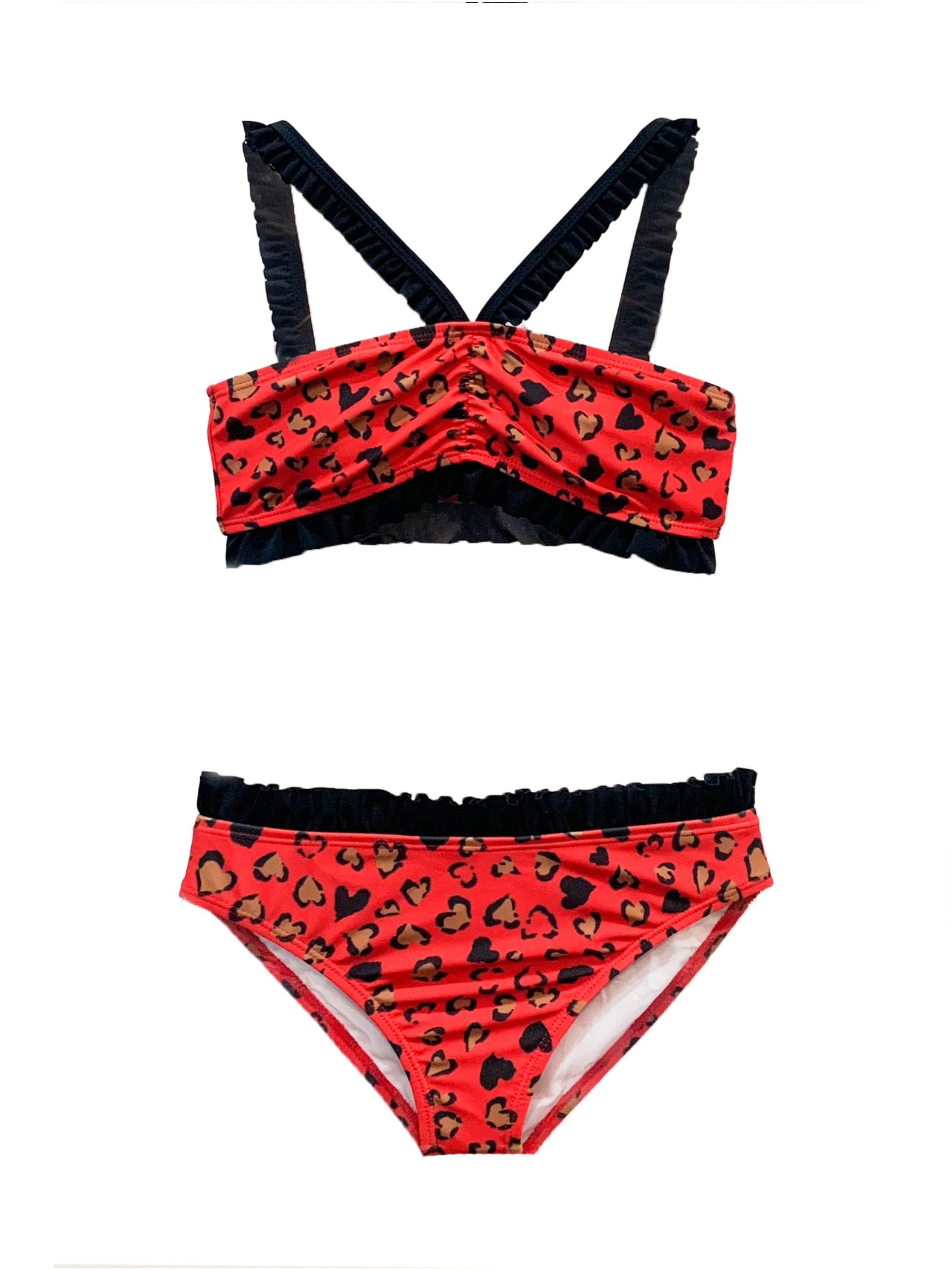 Sardrina Red Leopard Ruffle Bikini Swimsuit Set